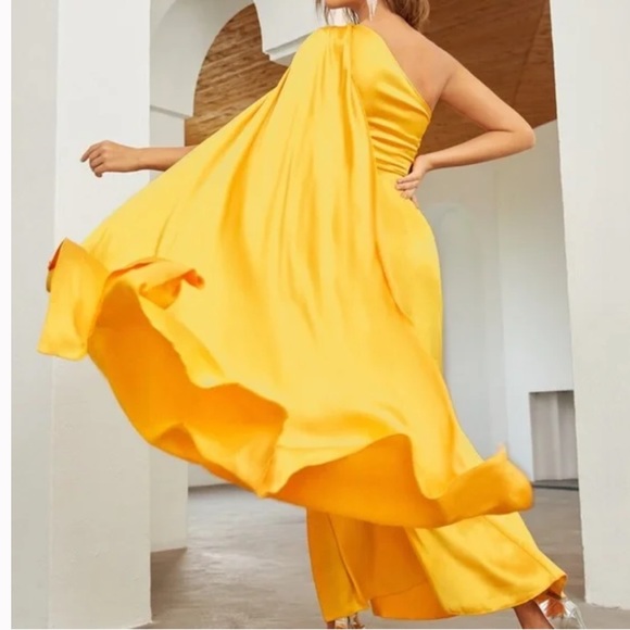 Luxe Green One shoulder party formal evening Prom Satin Wedding dress - Picture 13 of 16